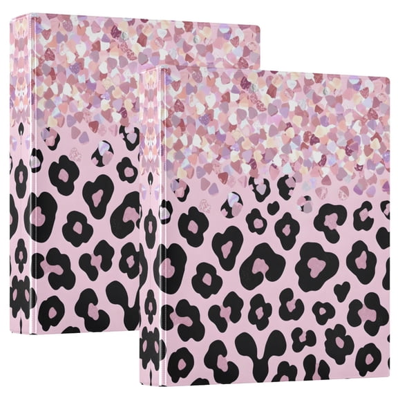 ALAZA Sparkling Glitter Leopard Hardcover 3 Ring Binder 1.5" D-Rings with Interior Pockets Binders School 2 PCs