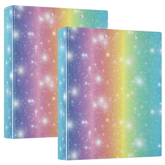 ALAZA Sparkling Glitter Stars Hardcover 3 Ring Binder 1.5" D-Rings with Interior Pockets Binders School 2 PCs