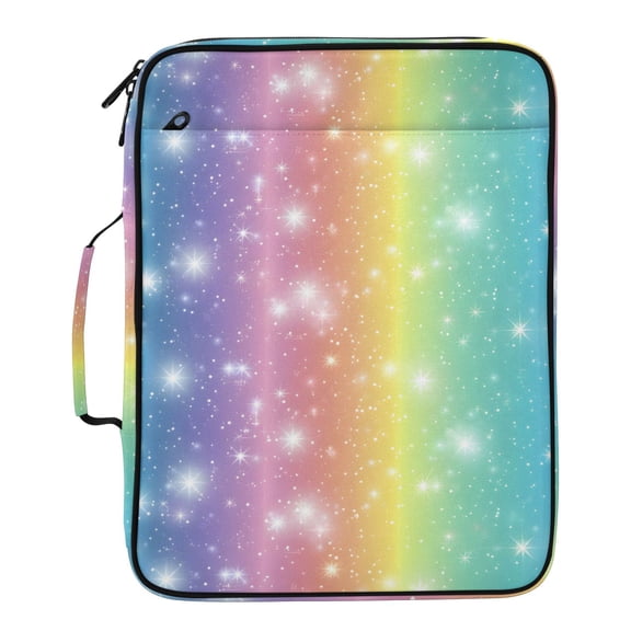 ALAZA Sparkling Glitter Stars Pattern Expanding Accordion File Folder 3 Ring Zipper Binder Organizer Portable Document Bag
