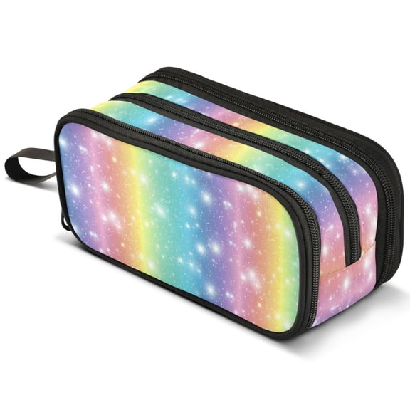 ALAZA Sparkling Glitter Stars Pencil Case Bag Large 3 Compartment Pen Pouch Holder Box Storage Organizer