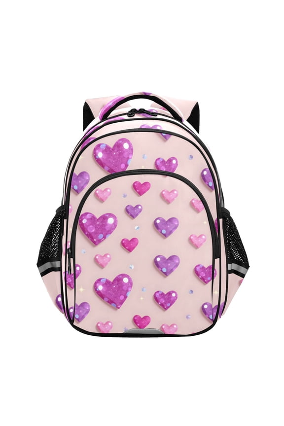 Sparkling Hearts Shiny School Backpack Elementary Bag Bookbag Travel Rucksack
