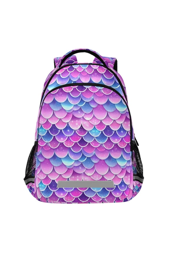 Sparkling Mermaid Scales Pattern Backpack Elementary School Bags Student Bookbag Travel Rucksack