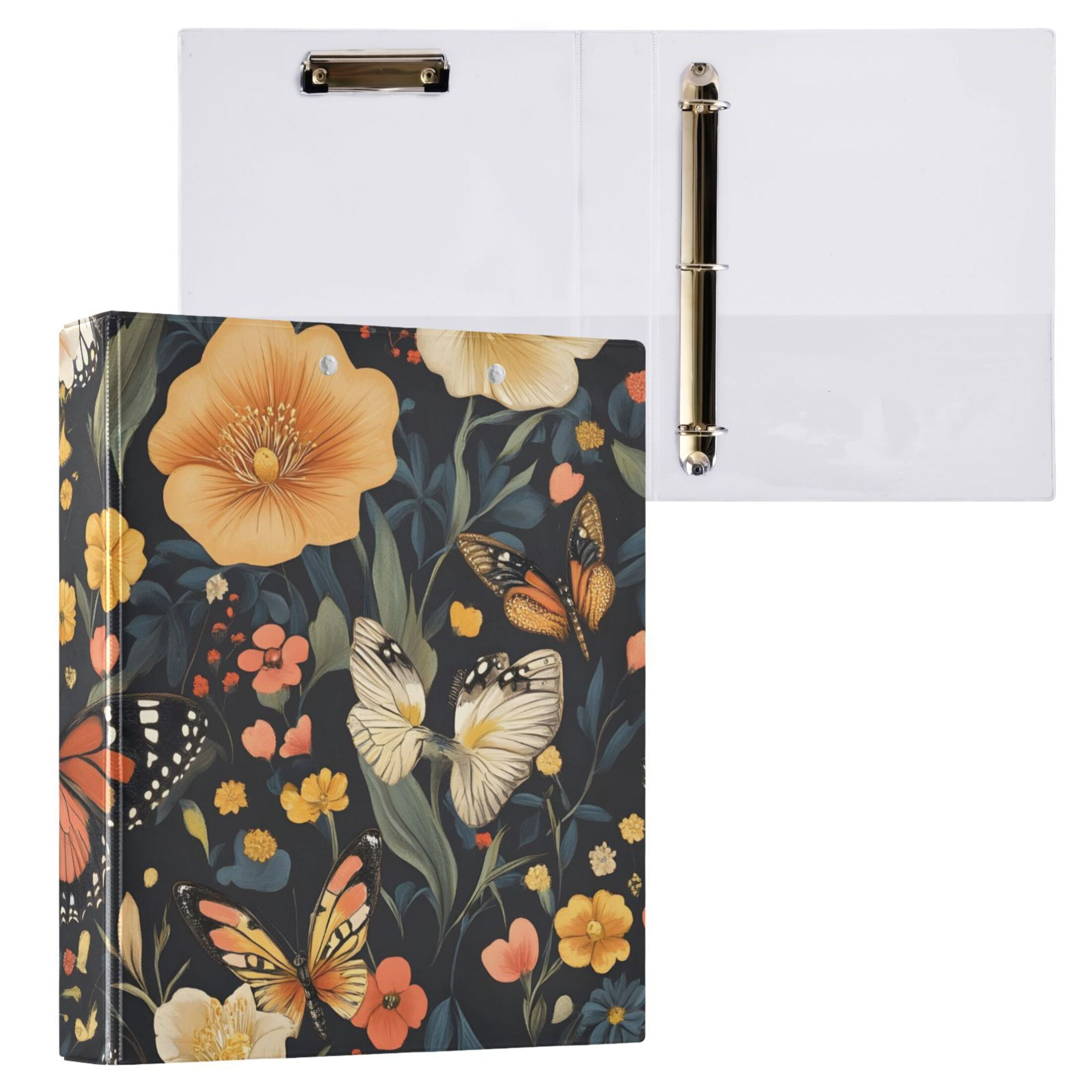 ALAZA Spring Butterflies Floral Hardcover 3 Ring Binder 1.5" Round ...