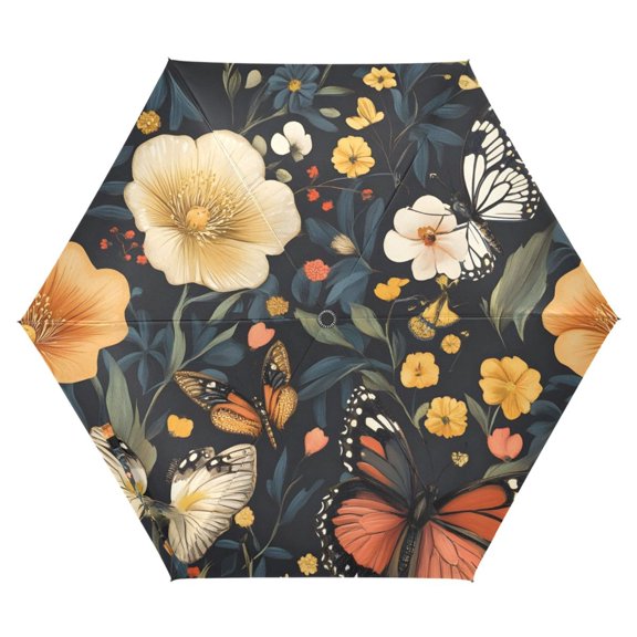 ALAZA Spring Butterflies Floral UPF 50+ Compact Folding Umbrella for Rain Travel Umbrella Packable