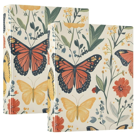 ALAZA Spring Butterflies Floral-a Hardcover 3 Ring Binder 1.5" Round Rings Interior Pockets Binders Organizer 2 Pack