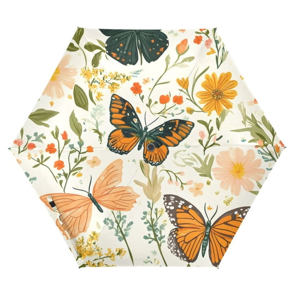 ALAZA Spring Butterflies Floral-a10 UPF 50+ Compact Folding Umbrella for Rain Travel Umbrella Packable