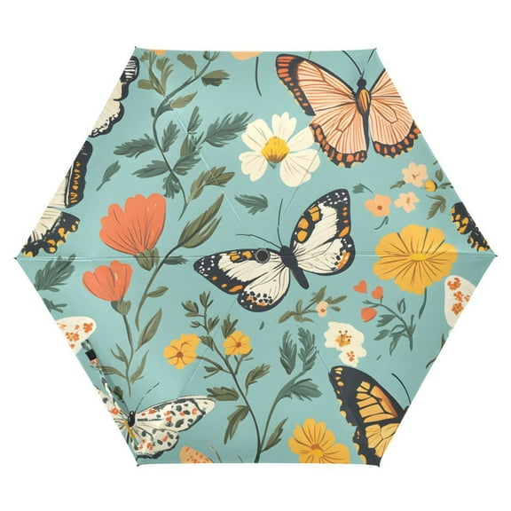 ALAZA Spring Butterflies Floral-a7 UPF 50+ Compact Folding Umbrella for Rain Travel Umbrella Packable