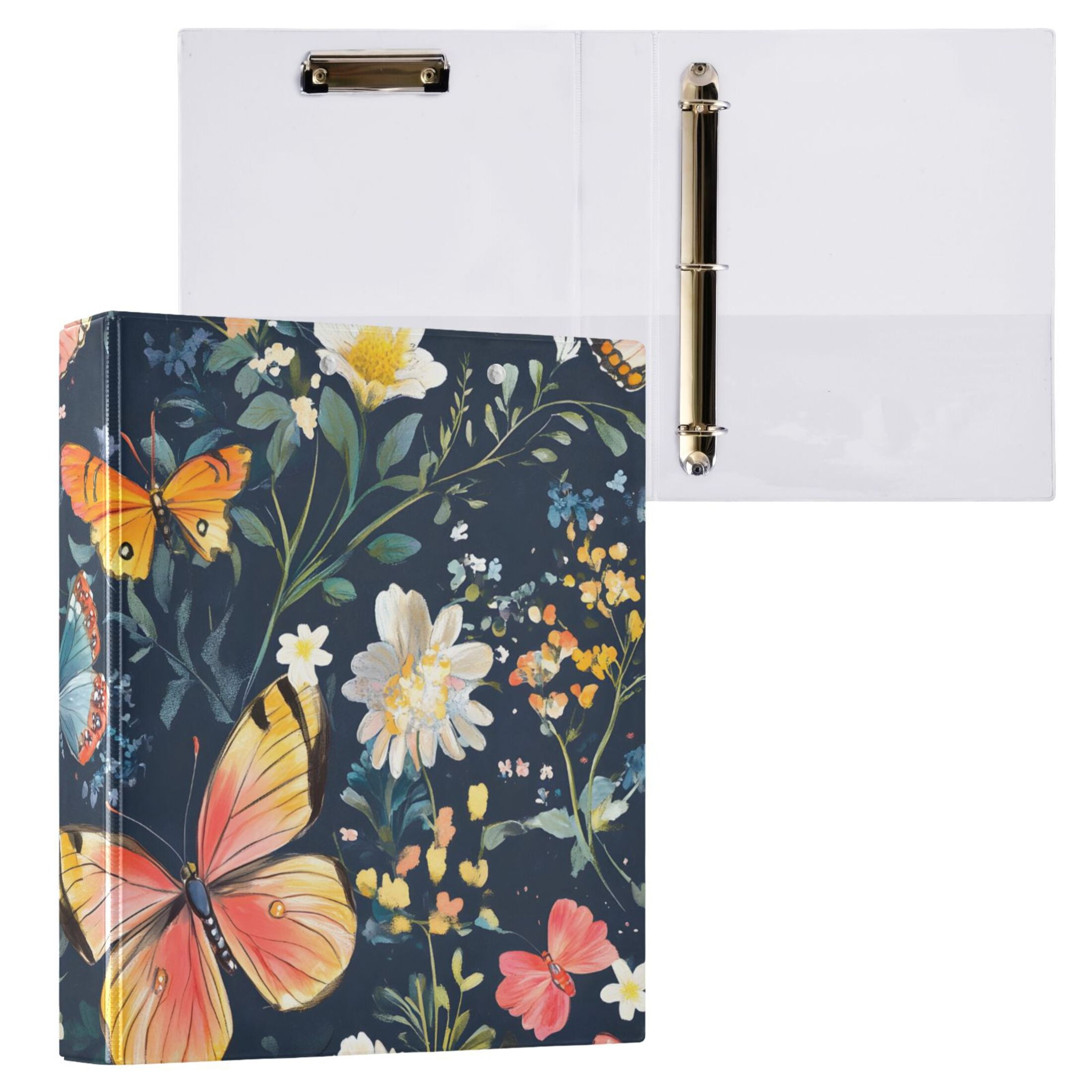 ALAZA Spring Butterflies Floral-a3 Hardcover 3 Ring Binder 1.5" Round ...