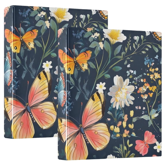 ALAZA Spring Butterflies Floral-a3 Hardcover 3 Ring Binder 1.5" Round Rings Interior Pockets Binders Organizer 2 Pack