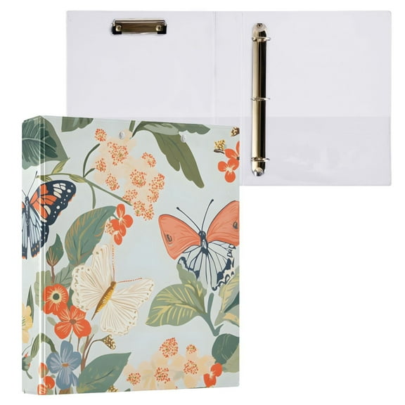 ALAZA Spring Butterflies Floral-a5 Hardcover 3 Ring Binder 1.5" Round Rings Interior Pockets Binders Organizer 1 Pack