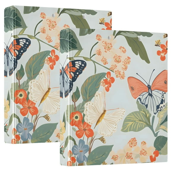 ALAZA Spring Butterflies Floral-a5 Hardcover 3 Ring Binder 1.5" Round Rings Interior Pockets Binders Organizer 2 Pack