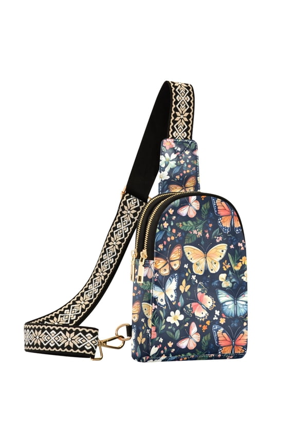 Spring Butterflies Floral-a6 Sling Bag for Women Men Waterproof Crossbody Chest Bags