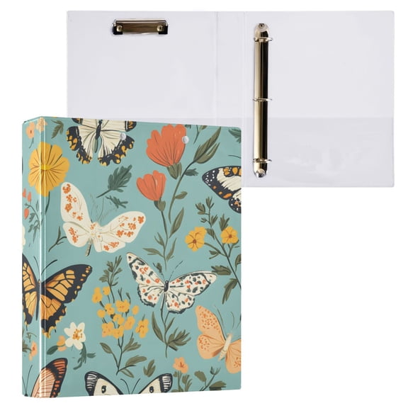 ALAZA Spring Butterflies Floral-a7 Hardcover 3 Ring Binder 1.5" Round Rings Interior Pockets Binders Organizer 1 Pack
