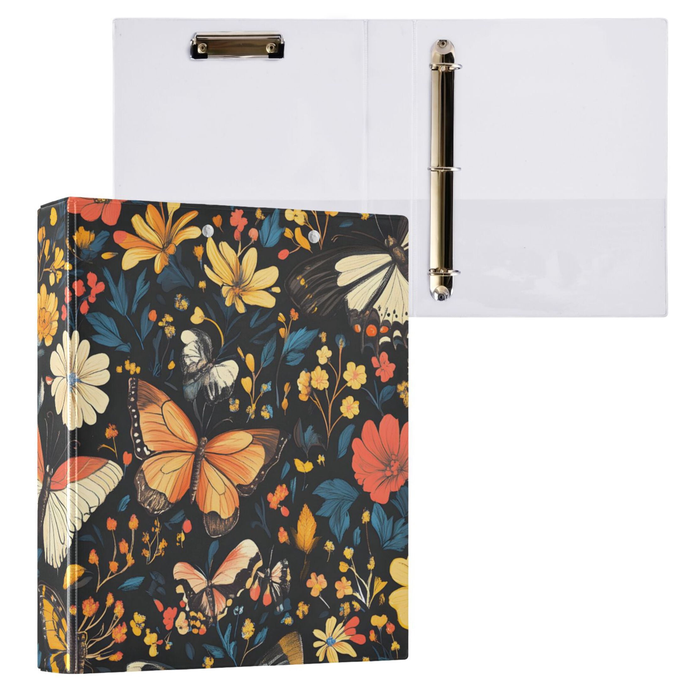 ALAZA Spring Butterflies Floral-a9 Hardcover 3 Ring Binder 1.5" Round ...