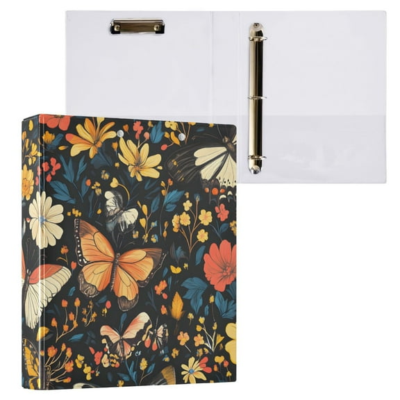 ALAZA Spring Butterflies Floral-a9 Hardcover 3 Ring Binder 1.5" Round Rings Interior Pockets Binders Organizer 1 Pack