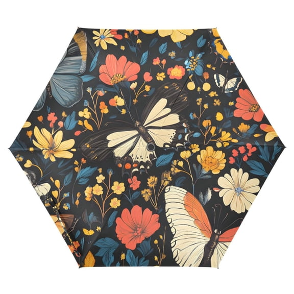 ALAZA Spring Butterflies Floral-a9 UPF 50+ Compact Folding Umbrella for Rain Travel Umbrella Packable