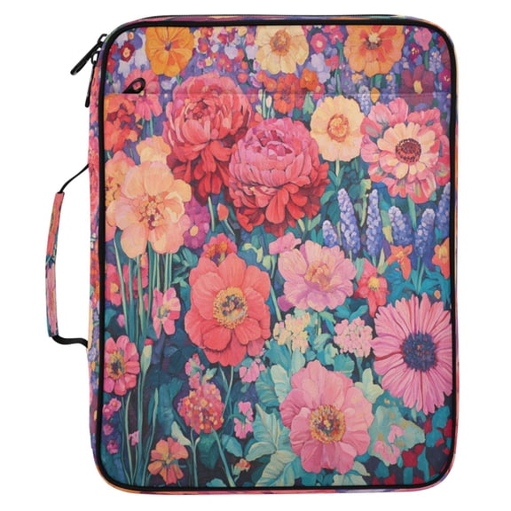 ALAZA Spring Flowers Pattern Expanding Accordion File Folder 3 Ring Zipper Organizer Portable Document Binder Bag