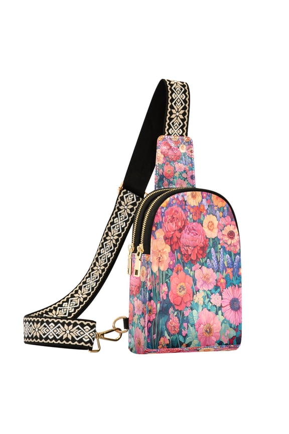 Spring Flowers Sling Bag for Women Men Waterproof Crossbody Chest Bags