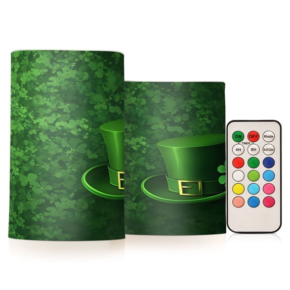 ALAZA St Patrick Leaves 2 PCs LED Flickering Flameless Candles with Remote Timer Battery Operated Candle