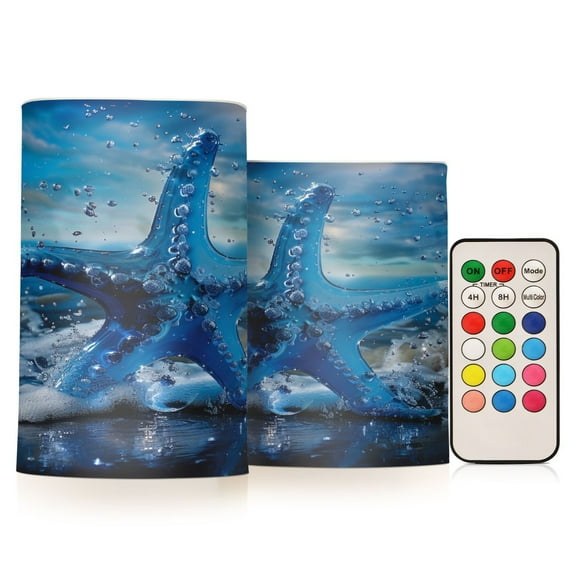 ALAZA Star Fish on Beach 2 PCs LED Flickering Flameless Candles with Remote Timer Battery Operated Candle
