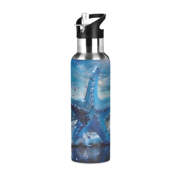ALAZA Star Fish on Beach Water Bottle Insulated Flask Stainless Steel Straw Lid 20 oz