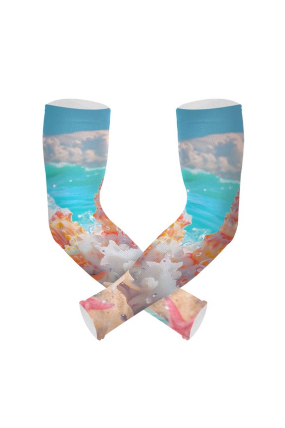 Starfish Conch on Beach UV Sun Protection Arm Sleeves UPF 50+ Compression Cooling Sleeve 1 Pair