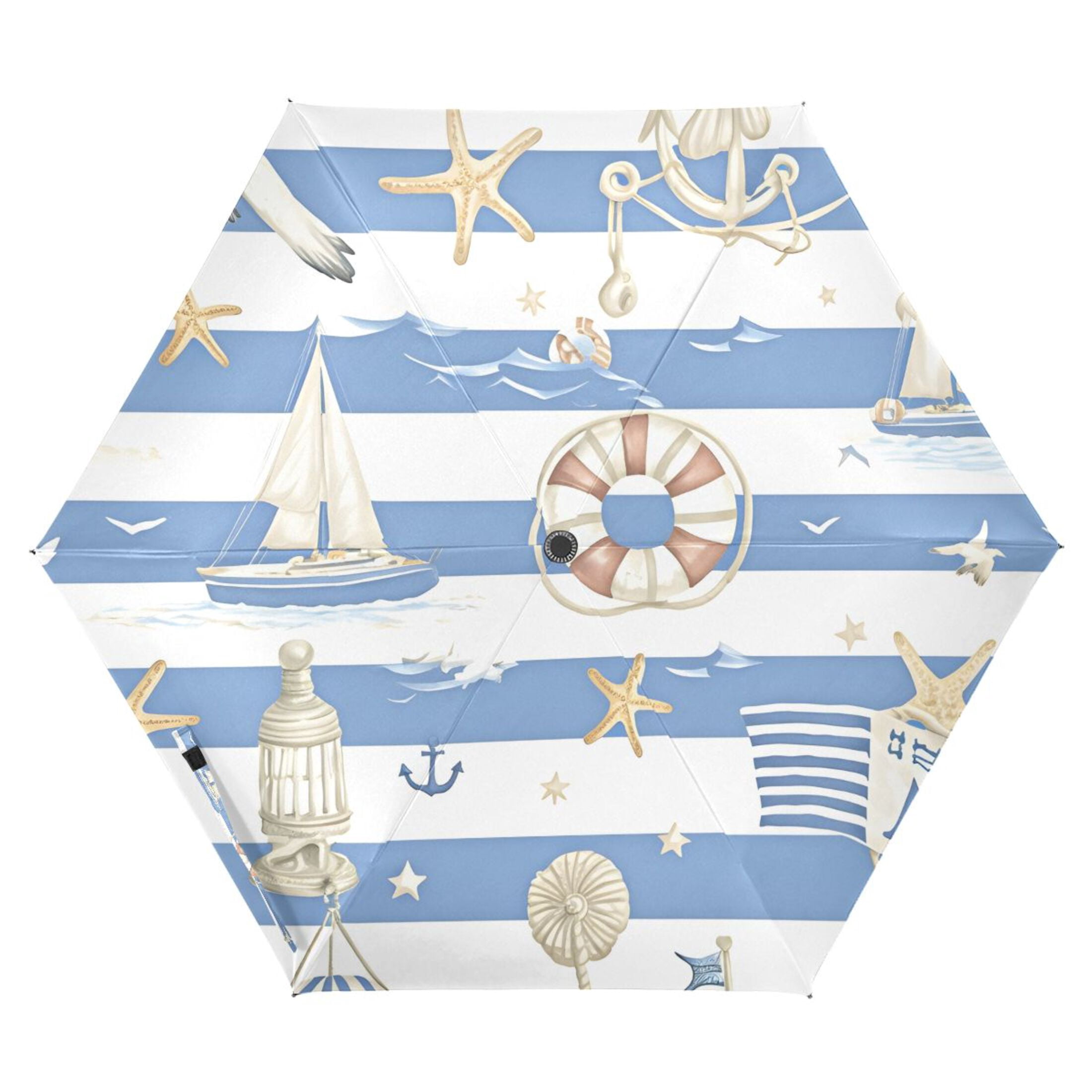 ALAZA Starfish Sailboat UPF 50+ Compact Folding Umbrella for Rain Travel Umbrella Packable