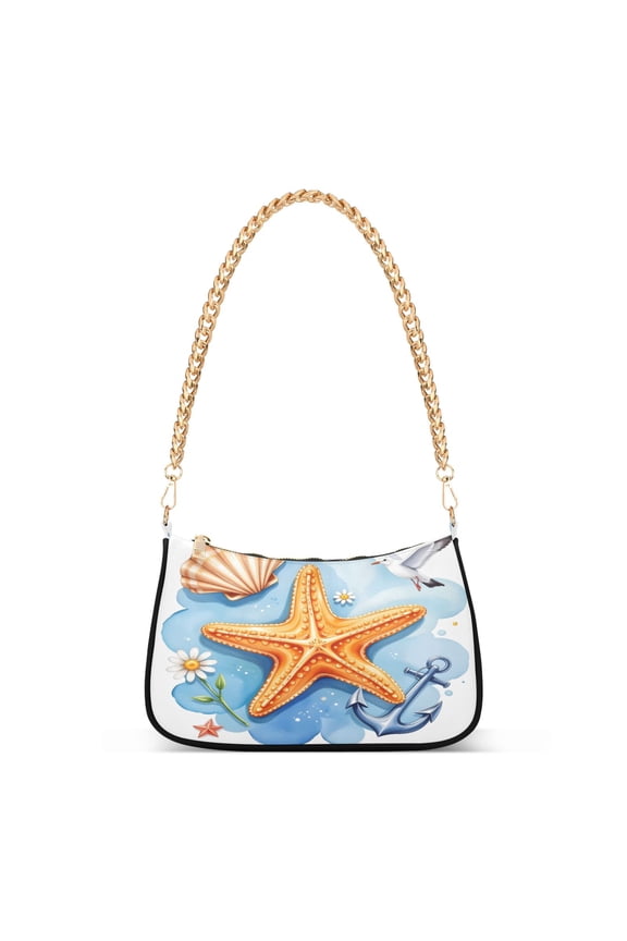 Starfish Seagull Anchors Women's Chain Shoulder Bag Hobo Handbag Tote Crossbody Purse