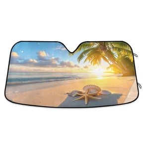 ALAZA Starfish Seashells on Beach Sunset Windshield Sun Shade Car Foldable Sun Visor Block UV Rays Protector 55"x27.6"