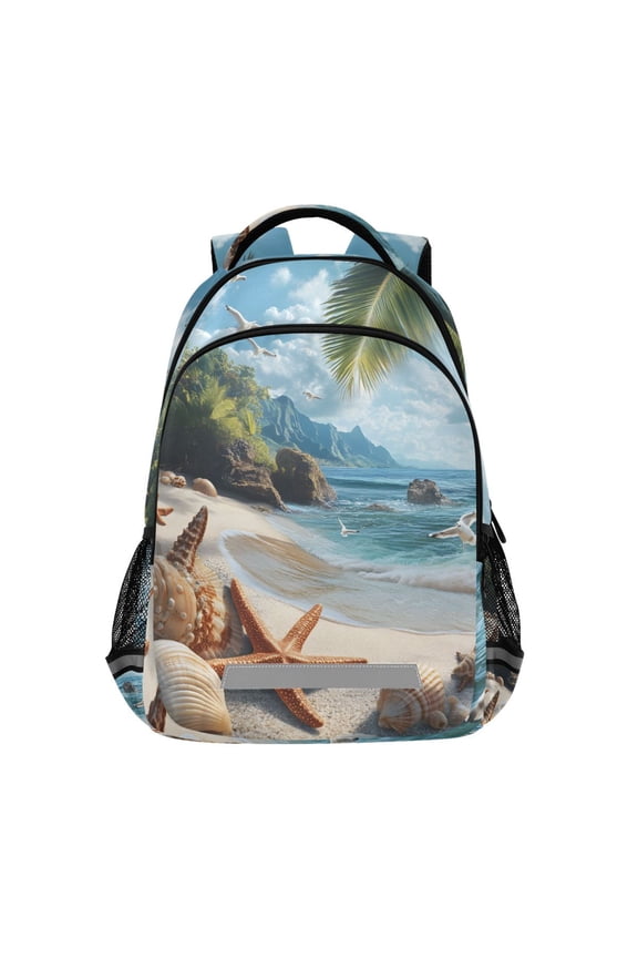 Starfish Shell Seaside Backpack Elementary School Bag Bookbag Travel Rucksack