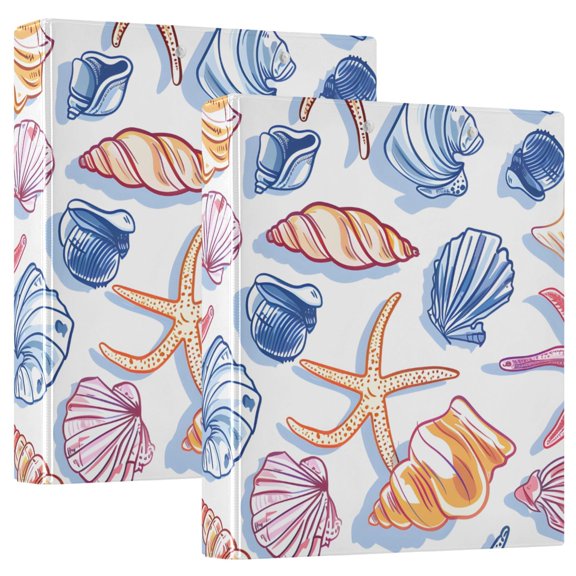 ALAZA Starfish Shells Conch Hardcover 3 Ring Binder 1.5" Round Rings Interior Pockets Binders Organizer 2 Pack