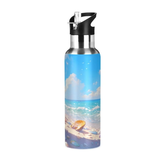 ALAZA Starfish and Shells Beach Water Bottle Insulated Flask Stainless Steel Straw Lid 20 oz