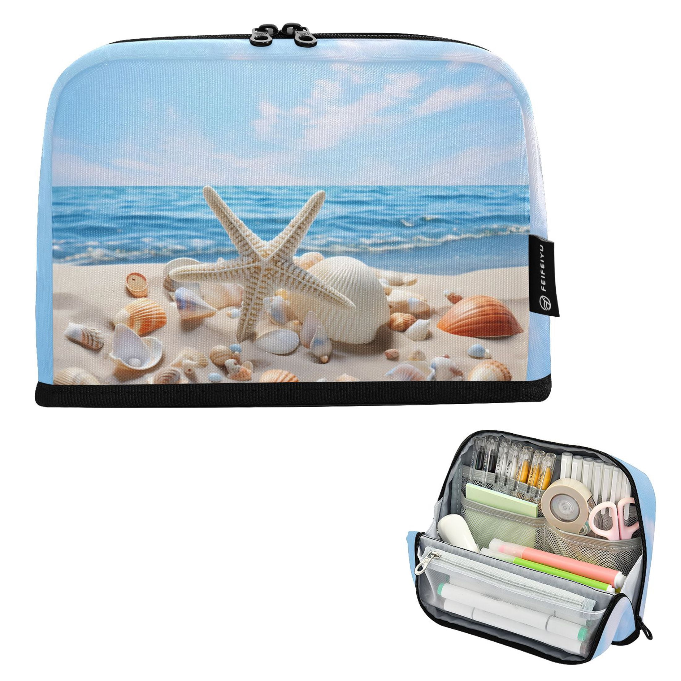 Shell Organization Pen ALAZA Starfish and Shells on Beach Pencil Case Pen Pouch Bag Large ...