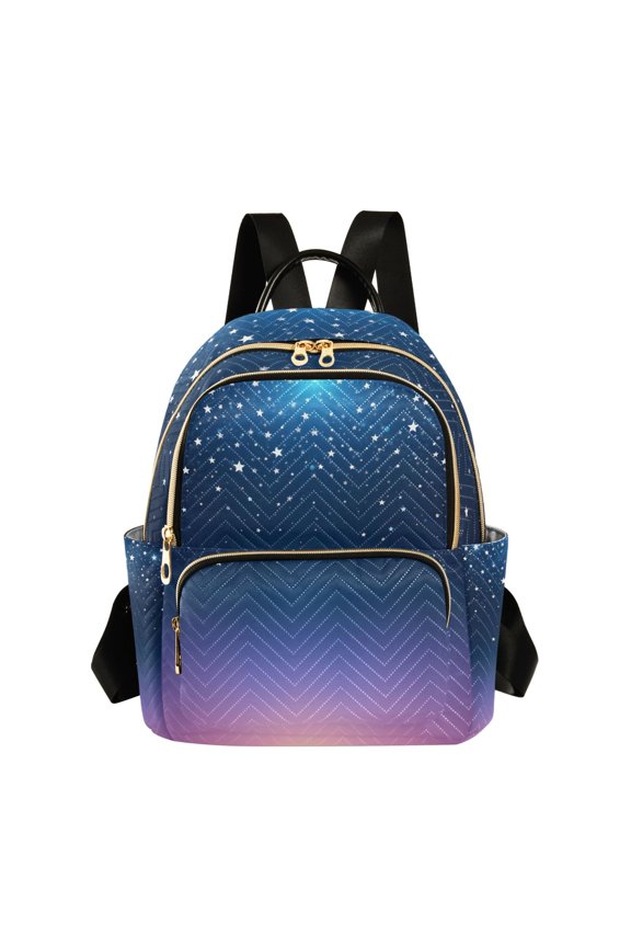 Starry Blue Gradient Stars Womens Travel Laptop Backpack Large Daypack Ladies Shoulder Bags S