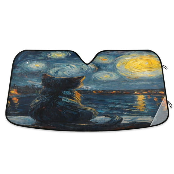 ALAZA Starry Night Cat Windshield Sun Shade Car Foldable Sun Visor Block UV Rays Protector 53"x23.5"