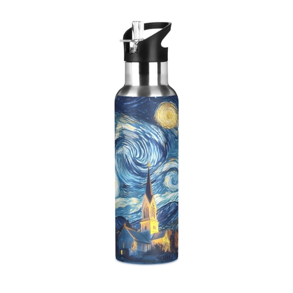 ALAZA Starry Sky Oil Paint Water Bottle Insulated Flask Stainless Steel Straw Lid 20 oz
