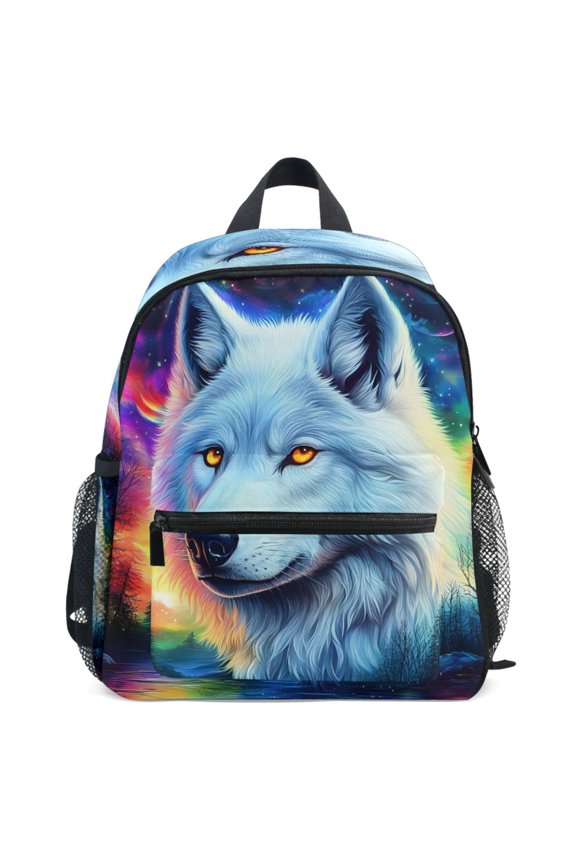 Starry with Wolf Pattern School Backpack Student Bookbag Mini Bag