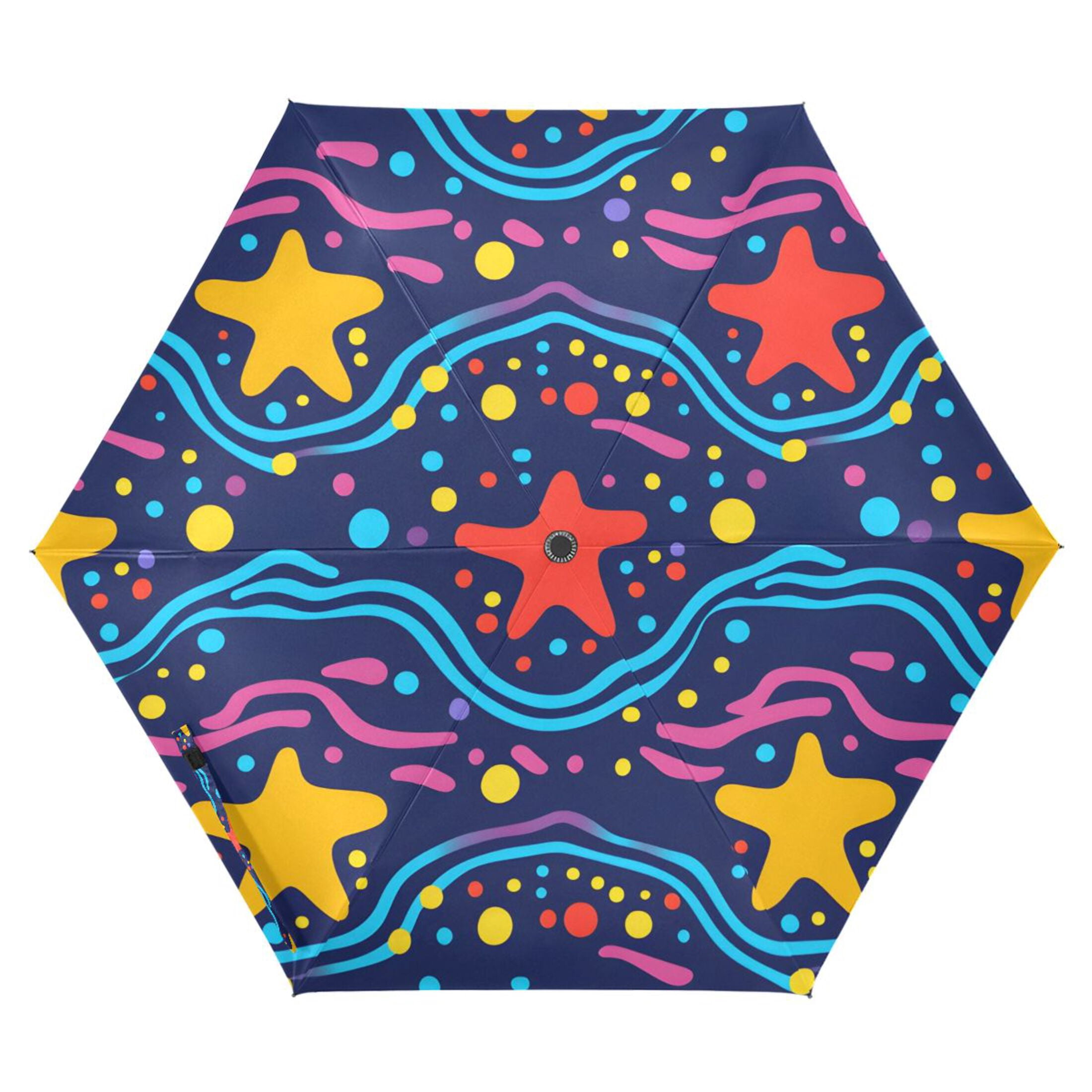 ALAZA Stars on Wave UPF 50+ Compact Folding Umbrella for Rain Travel Umbrella Packable
