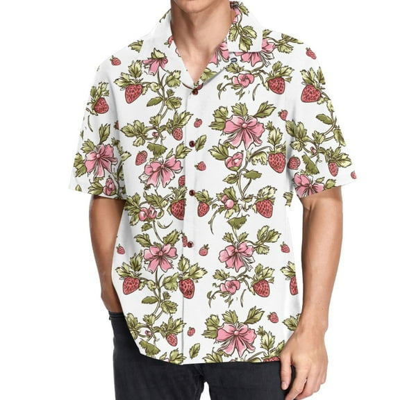 ALAZA Strawberries Men's Hawaiian Shirt Short Sleeve Casual Button Down Shirts S