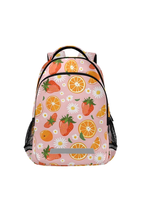 Strawberry Orange Daisy Flower Backpack Elementary School Bag Bookbag Travel Rucksack