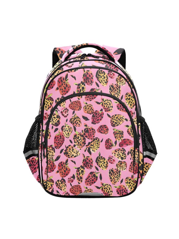 Strawberry Shape Leopard School Backpack Elementary Bag Bookbag Travel Rucksack