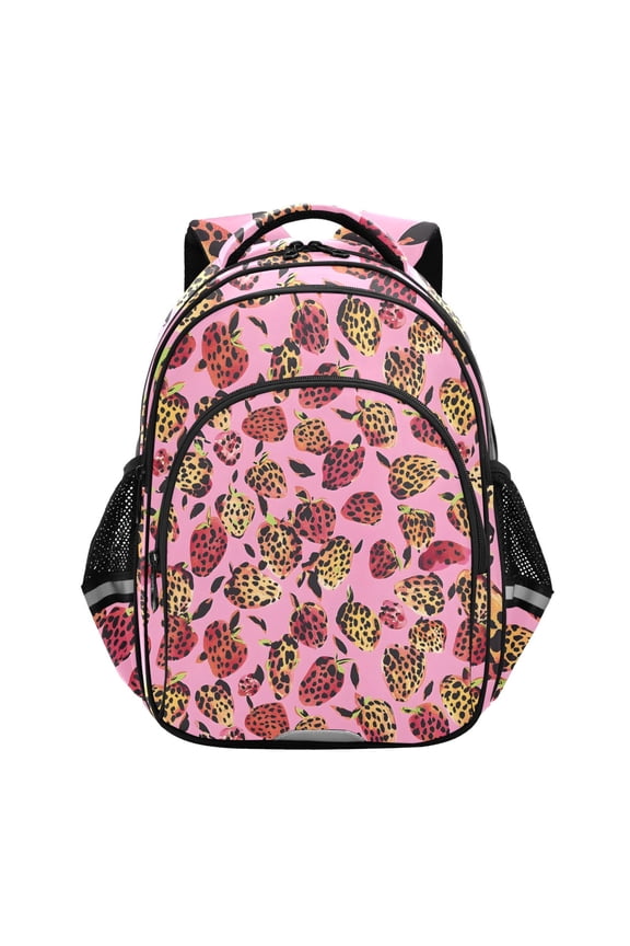 Strawberry Shape Leopard School Backpack Elementary Bag Bookbag Travel Rucksack