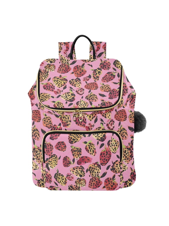 Strawberry Shape Leopard Travel Backpack Laptop Bag Large Capacity Daypack