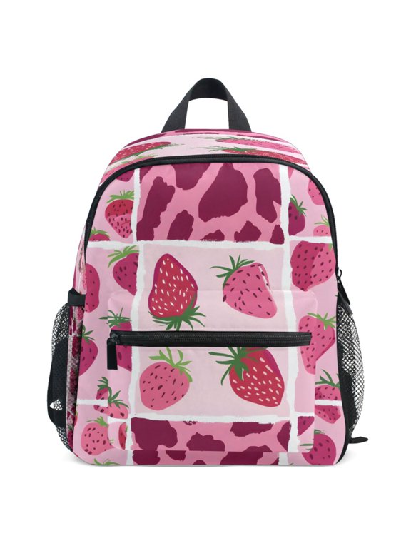 Strawberry and Leopard Pattern Kids Backpack for Preschool Kindergarten Toddler Bags