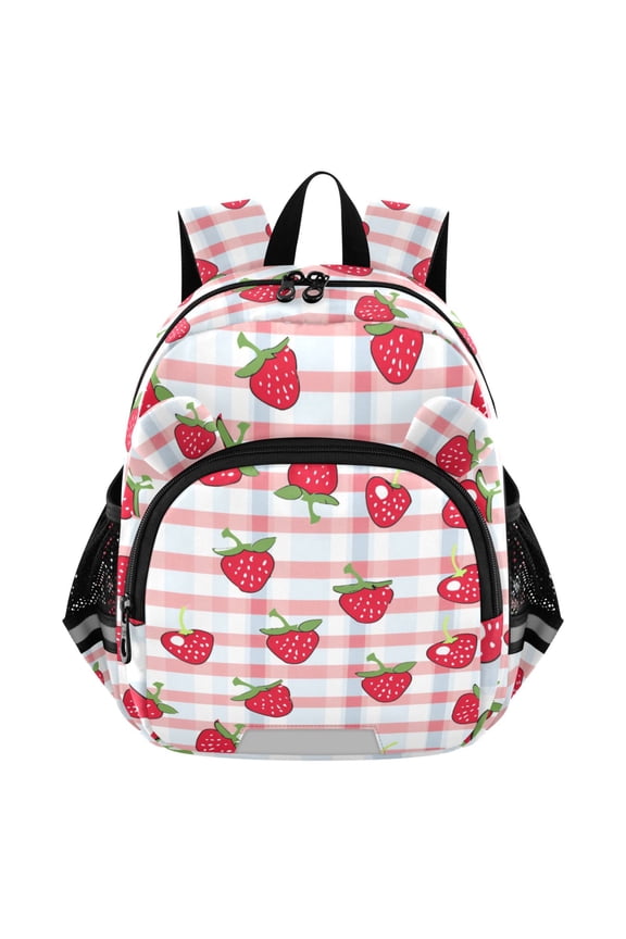 Strawberry on Checkered Mini Backpack School Bookbag Age 3-7 Small