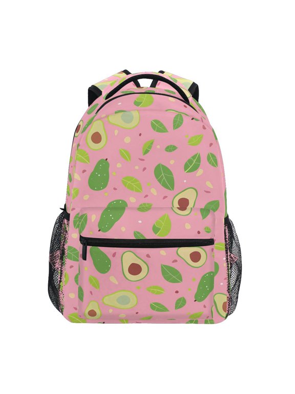 Kids Backpack Avocado Leaves on Pink Elementary Bookbag School Bags for Girls Boys Laptop Travel Student Daypack