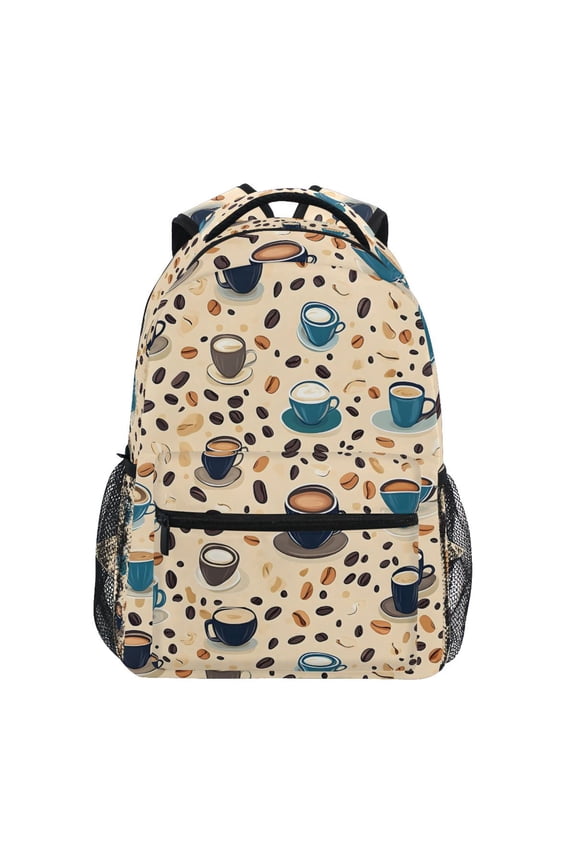 Stylish Backpack Blue Coffee Beans Cups Elementary Bookbag Personalized Laptop School Bags Travel Daypack
