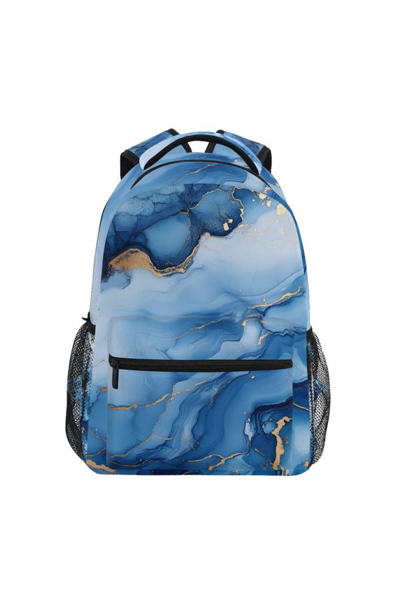 Stylish Backpack Blue Golden Marble Elementary Bookbag Personalized Laptop School Bags Travel Daypack