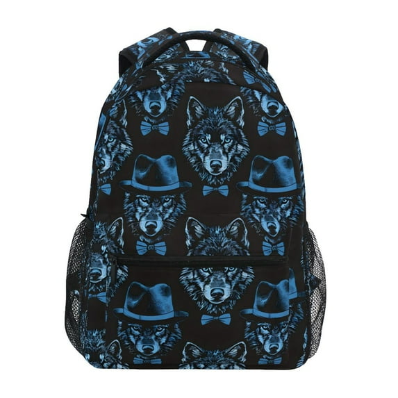 ALAZA Stylish Backpack Blue Wolf with Hats Elementary Bookbag Personalized Laptop School Bags Travel Daypack