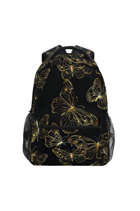 Stylish Backpack Butterflies Golden Elementary Bookbag Personalized Laptop School Bags Travel Daypack